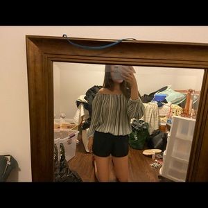 blue and white striped off shoulder top